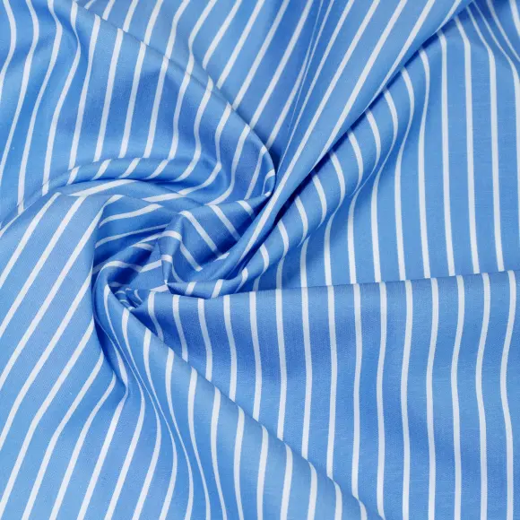 Silvano Bleu moyen Popeline Rayures 2