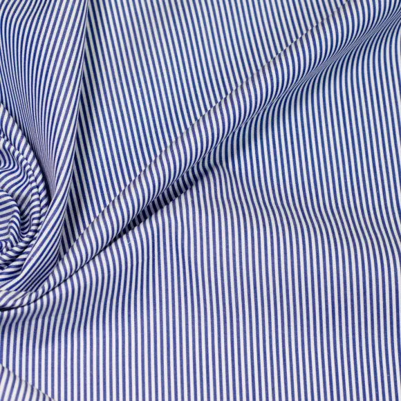Supraluxe Bleu foncé Popeline Rayures 1